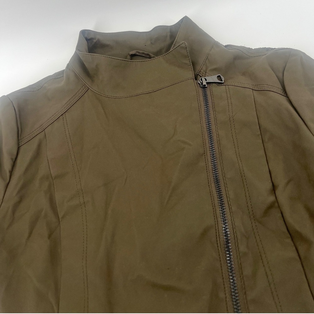 Marc New York Moto Jacket Womens Size S Olive Green Faux Leather Asym Zip